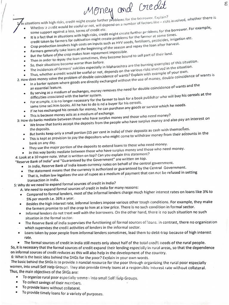 Money and Credit Work Sheet | PDF