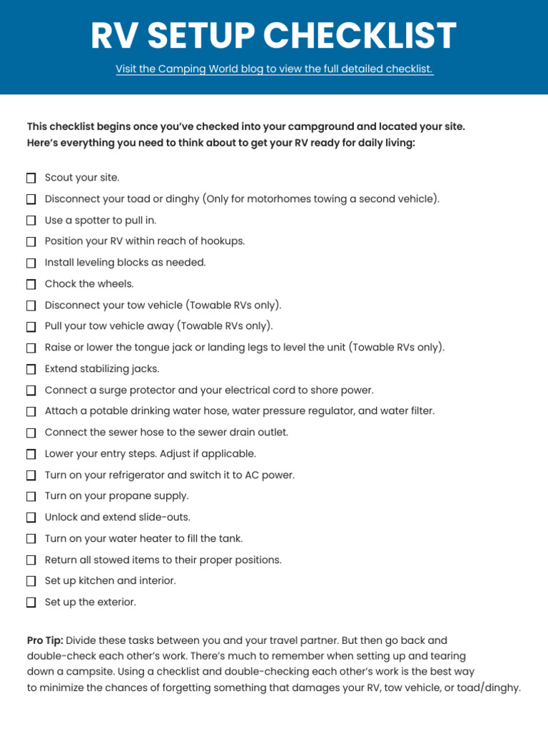 RV Setup and Teardown Checklist | PDF | Recreational Vehicle