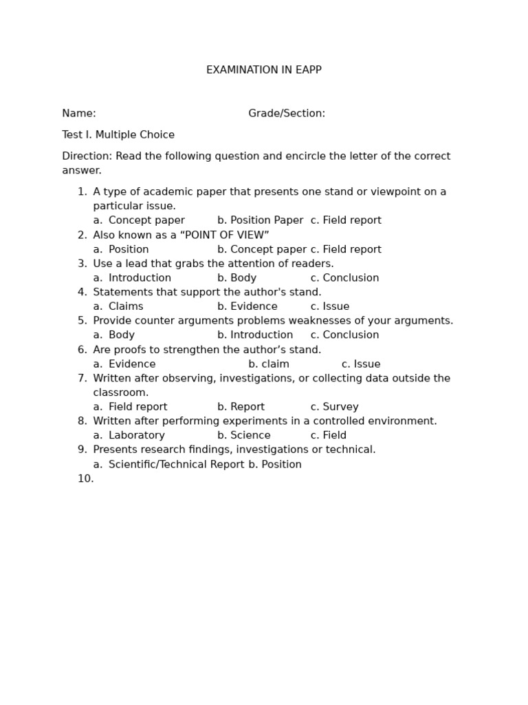 Examination in Eapp | PDF