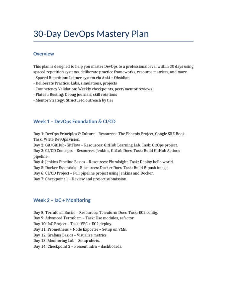 30-Day DevOps Mastery Plan | PDF