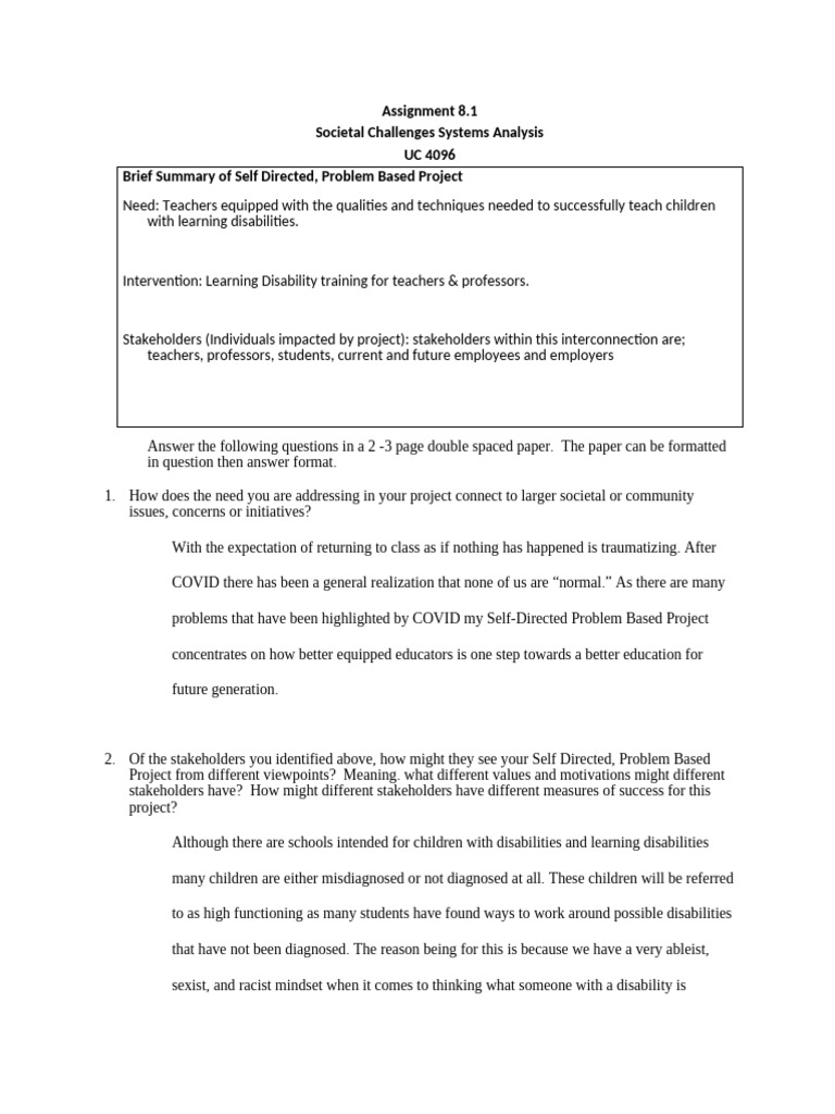 Assignment 8.1 Societal Challenges Systems Analysis UC 4096 Brief ...
