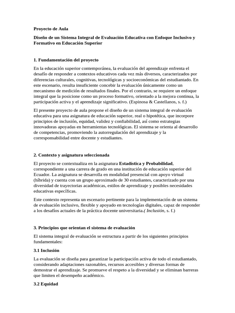 Proyecto de Aula (1) | PDF | Evaluación | Aprendizaje