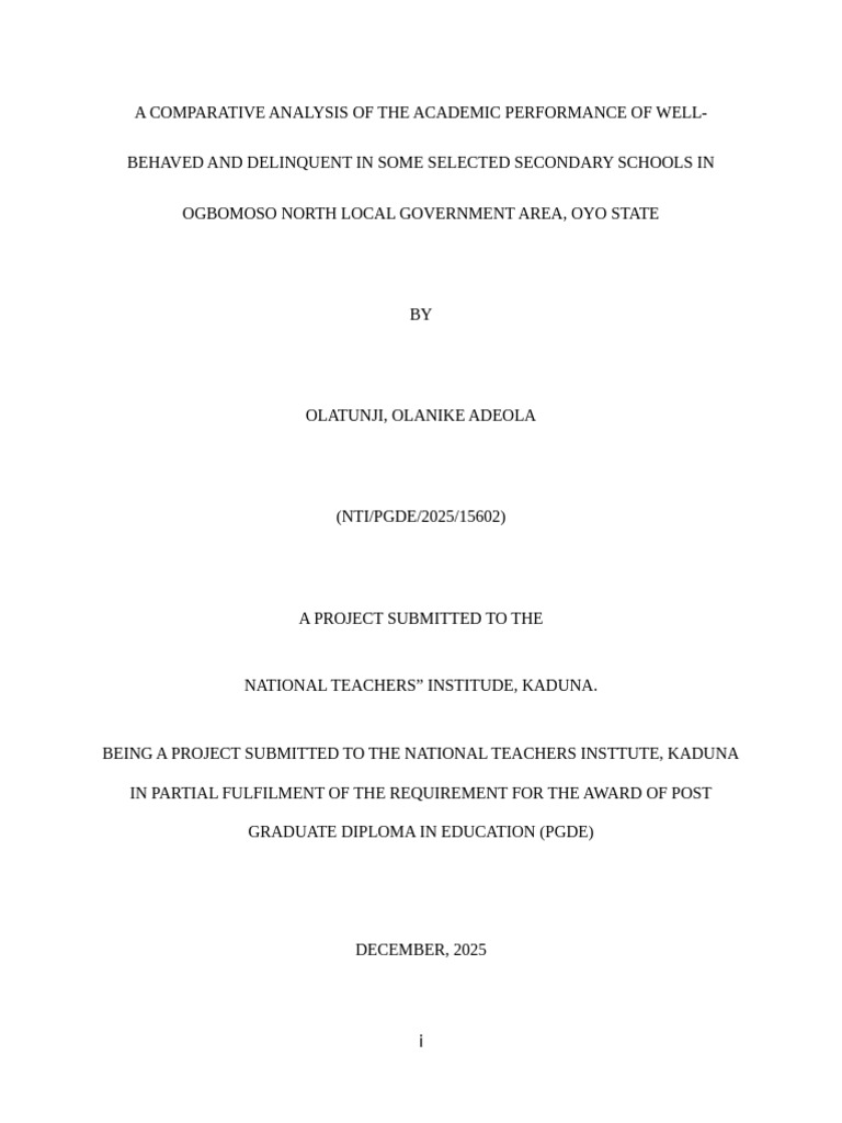 Comparative Analysis of the Academic Performance of Well Behaved and ...