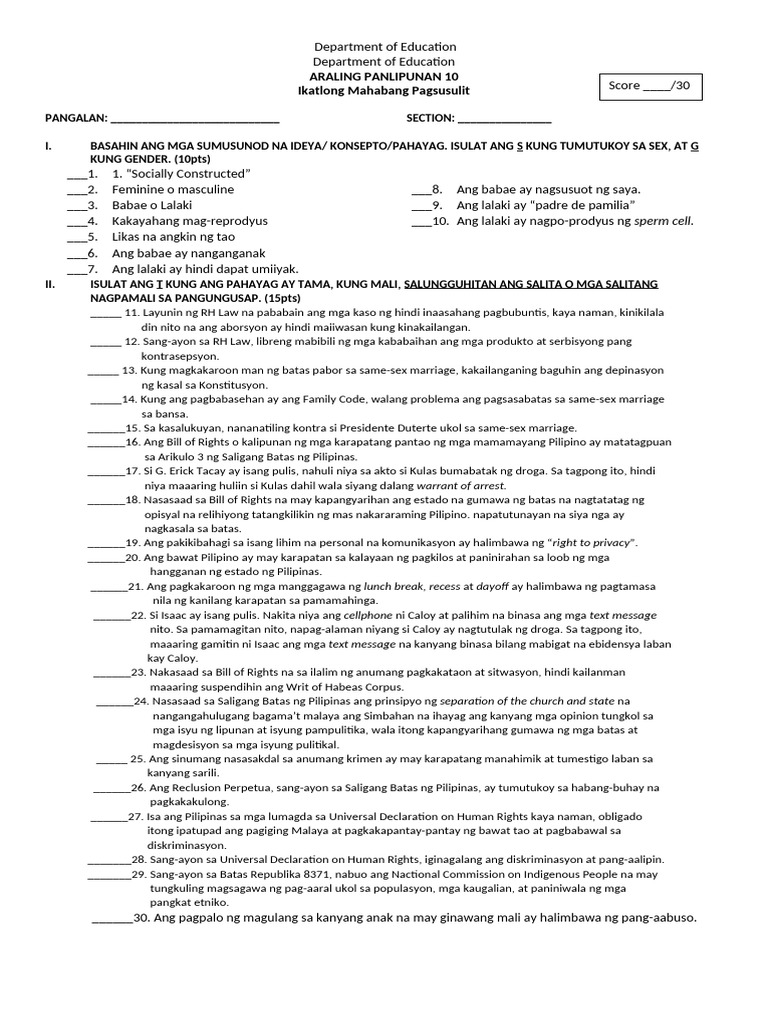 Long Test AP 10 3rd QA | PDF