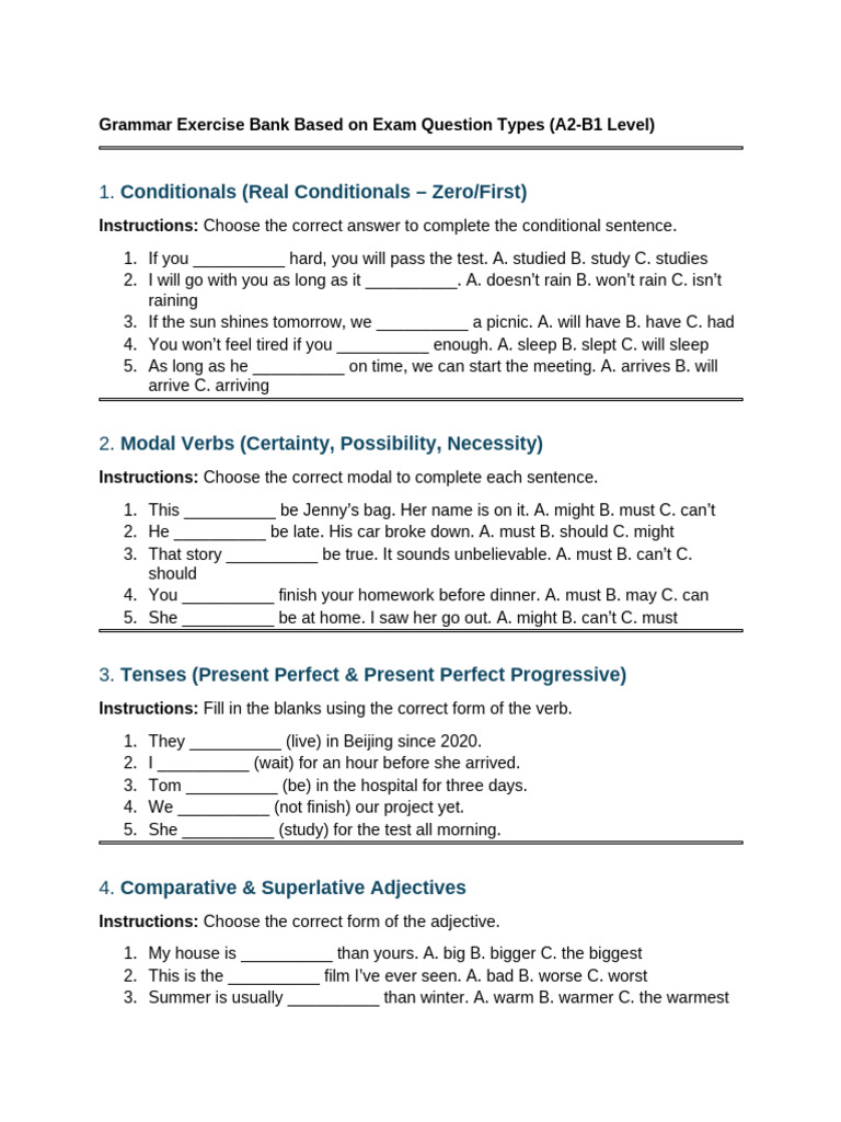 2E2S 2025 Grammar Exercise Bank | PDF | Adjective | Semantic Units