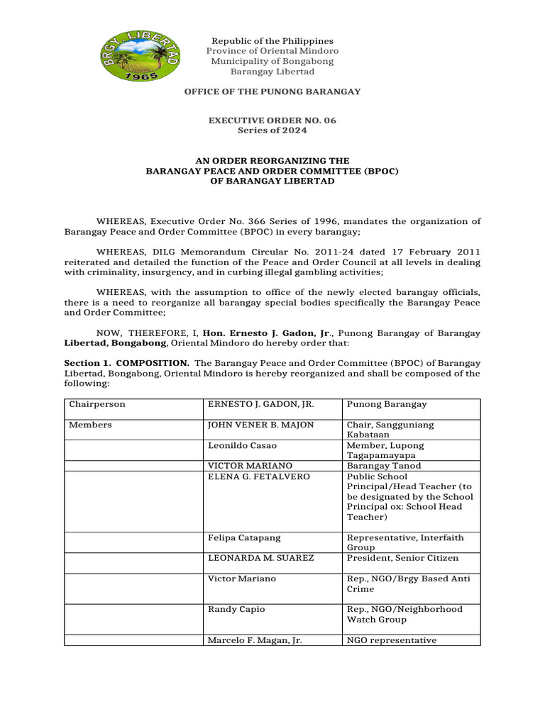 Barangay Peace and Order Council | PDF | Justice | Crime & Violence