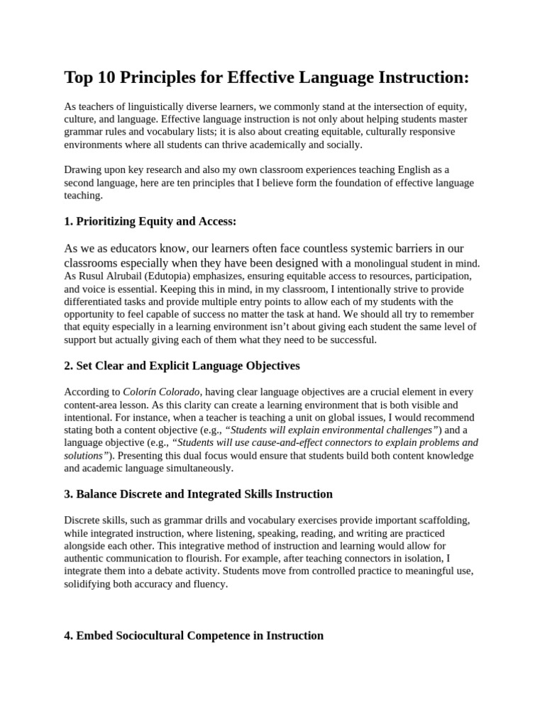 M26 U1A1 - Top 10 Principles For Effective Language Instruction | PDF ...