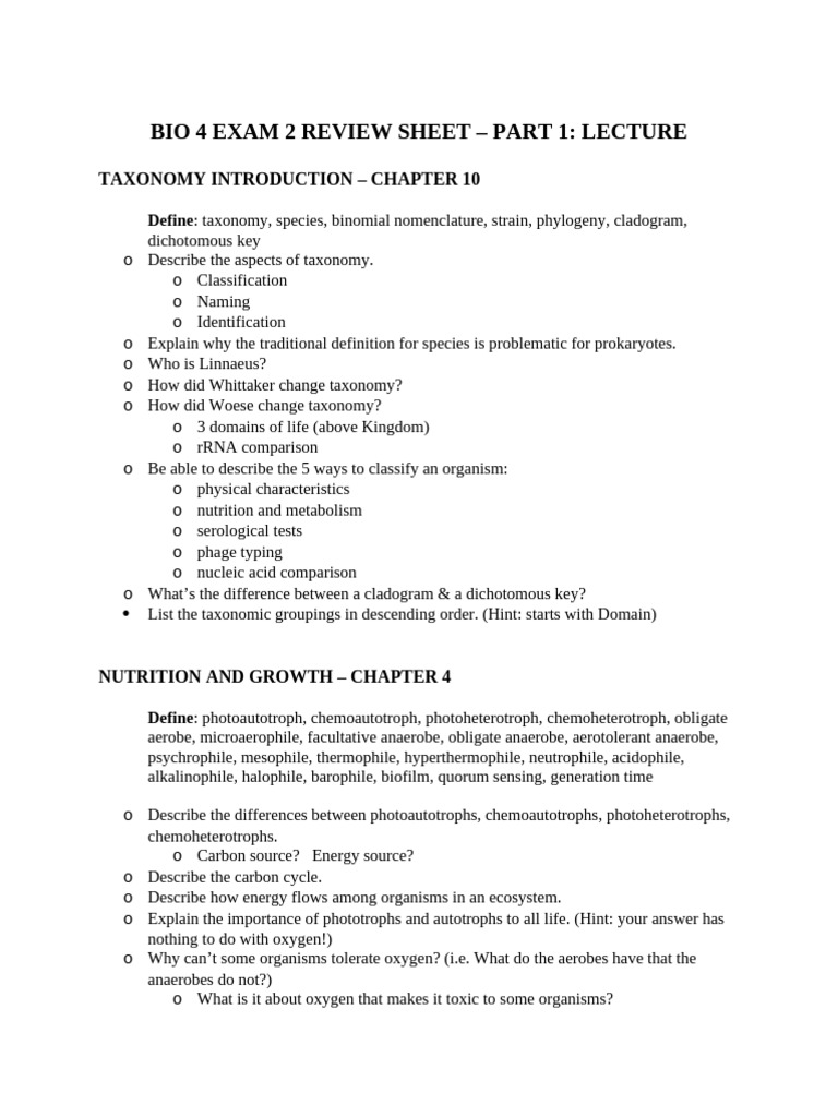 Exam 2 Review Sheet | PDF | Fungus | Growth Medium