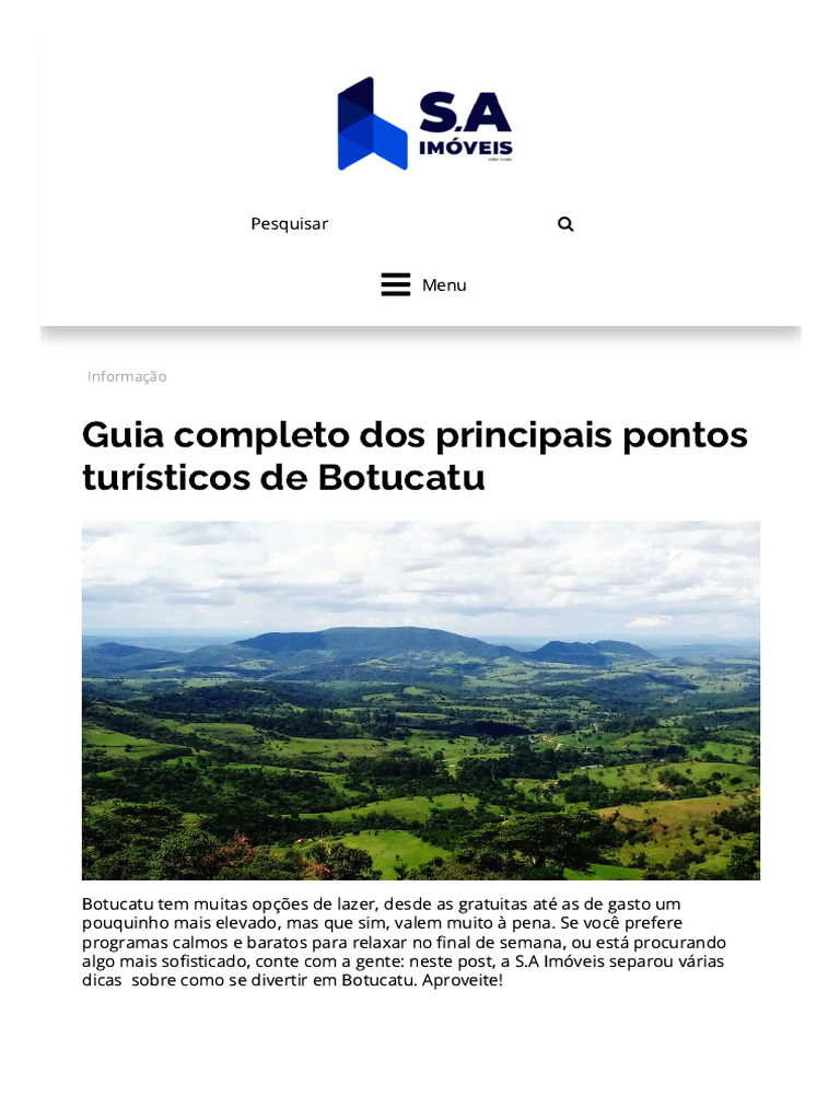 Guia Completo Dos Principais Pontos Turísticos de Botucatu - S.A ...