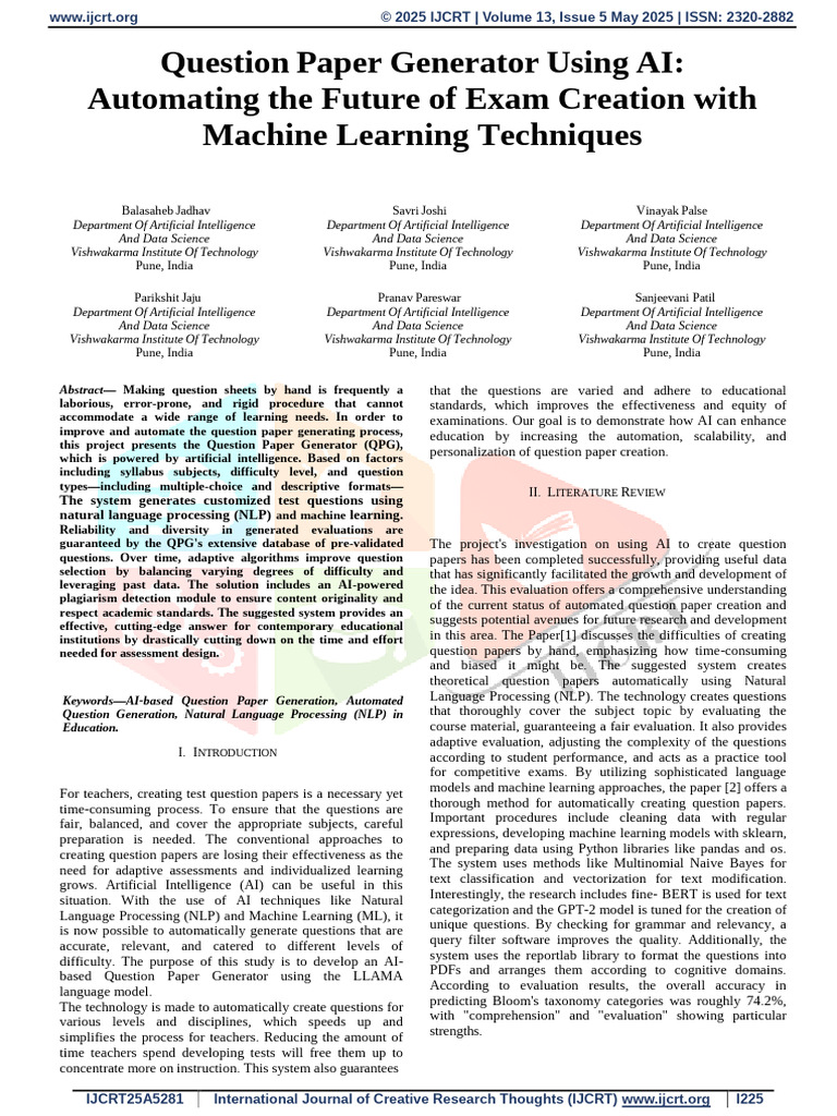 Paper Title (Use Style - Paper Title) - IJCRT25A5281 | PDF | Machine ...
