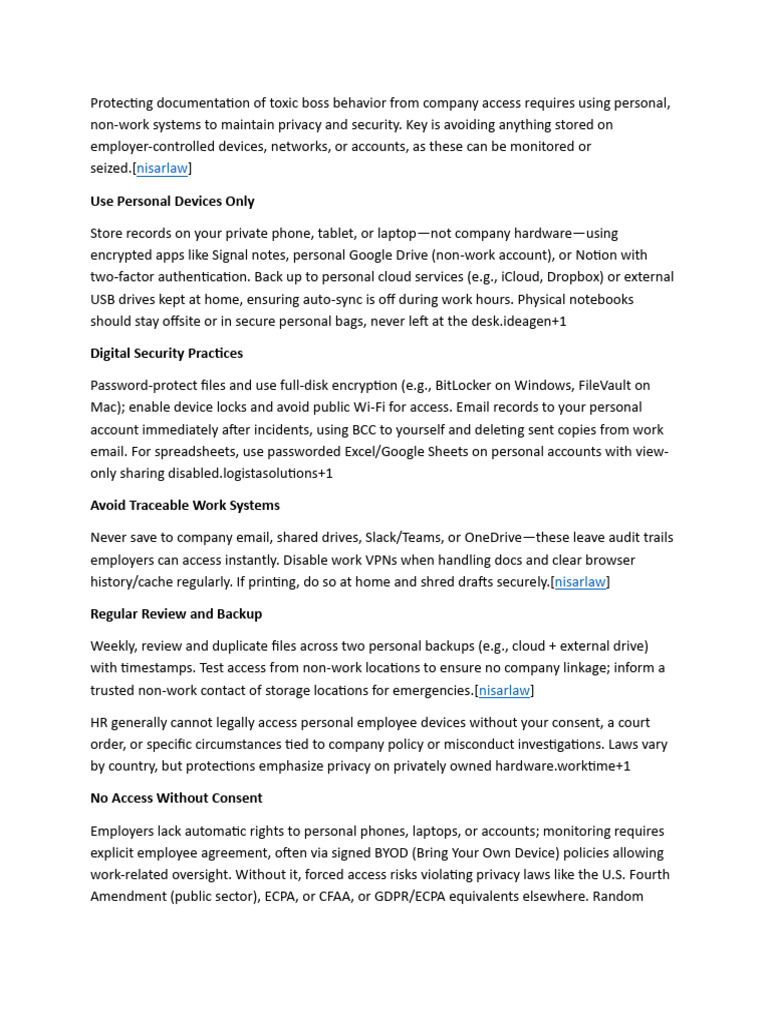 Protecting Documentation of Toxic Boss Behavior From Company Access ...