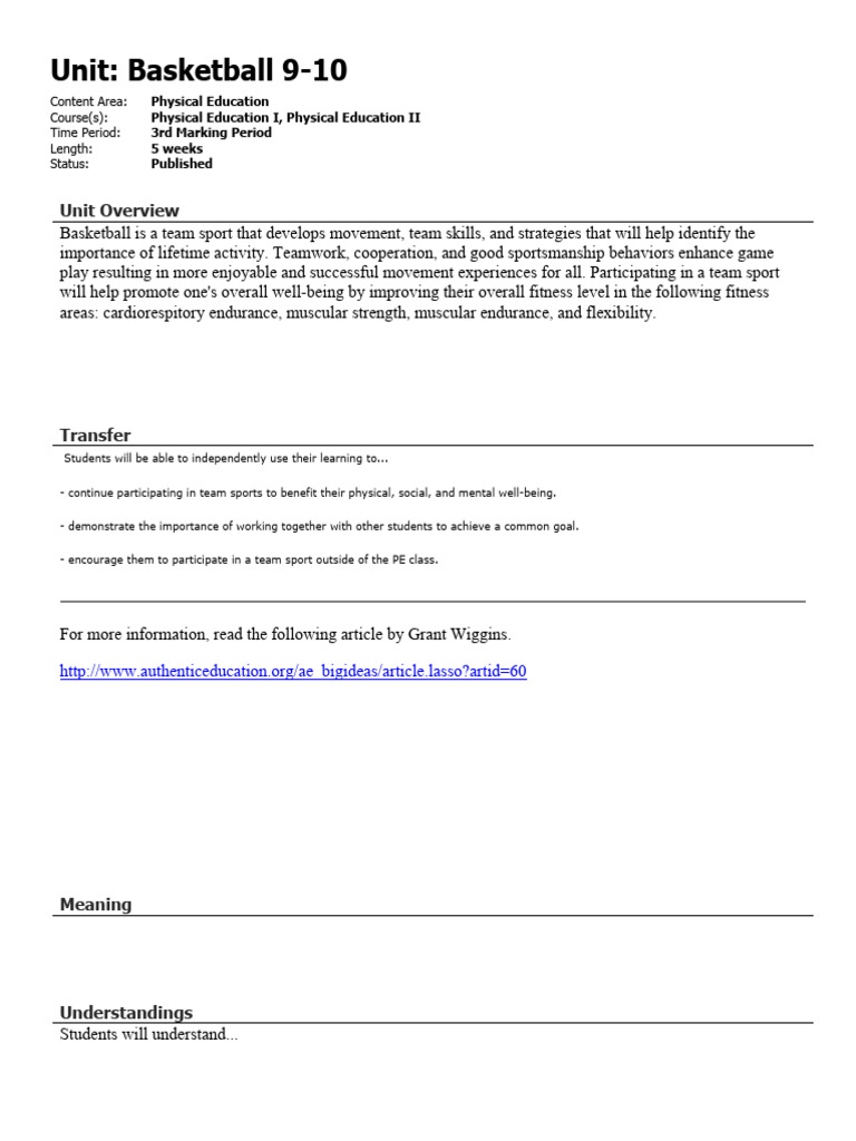 Unit - Unit - Basketball 9-10 - 20260128201748 | PDF | Physical ...