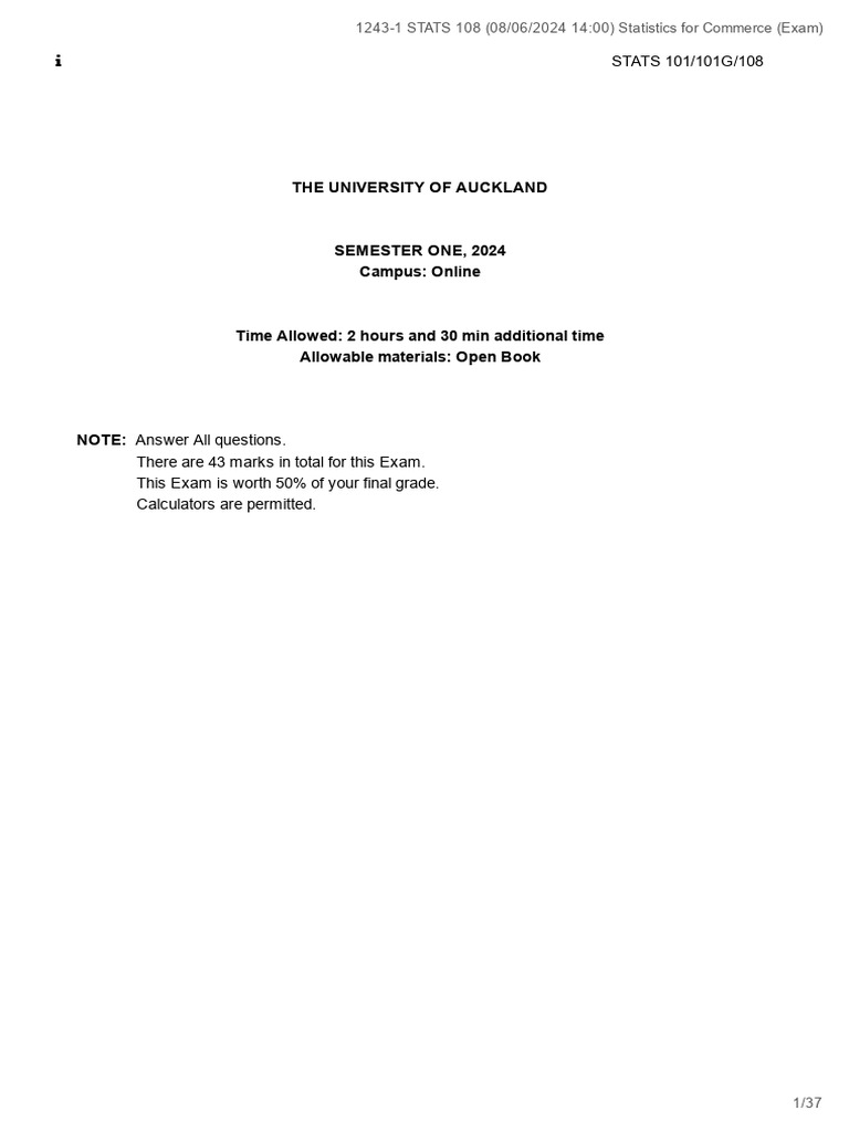 STATS108_S1_2024 | PDF | Confidence Interval | Statistics
