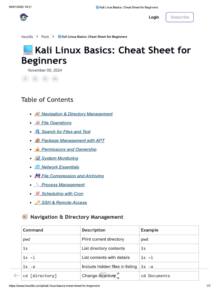 Kali Cheat Sheet | PDF