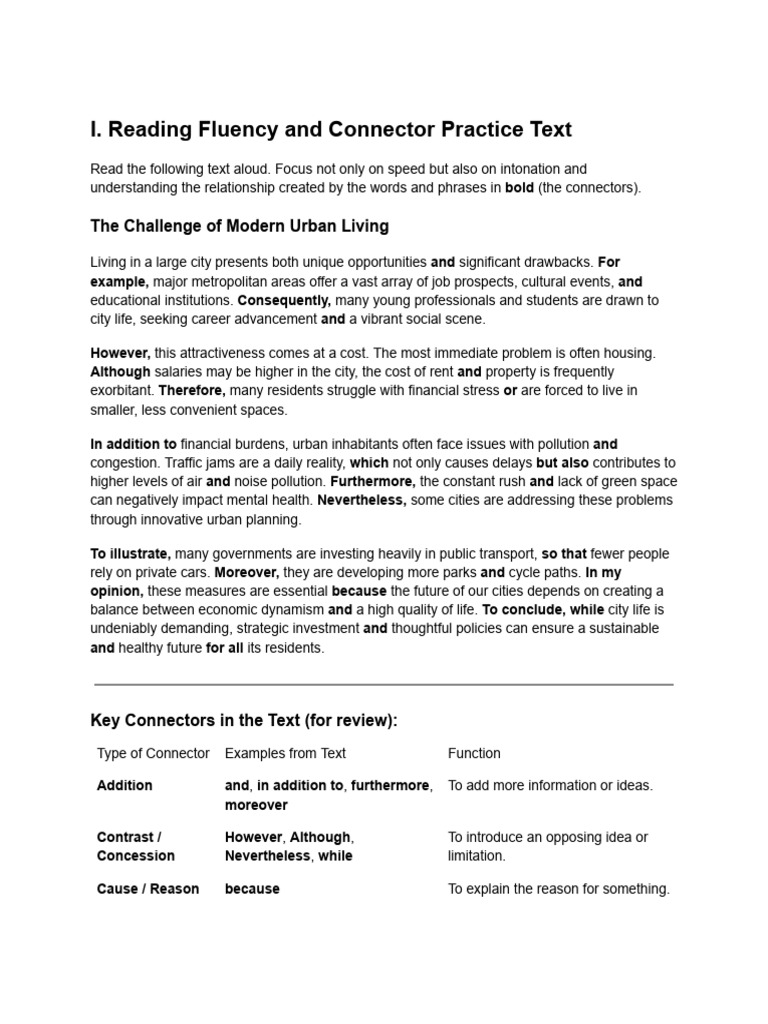 Reading Fluency and Connector Practice Text (1) | PDF | Traffic ...