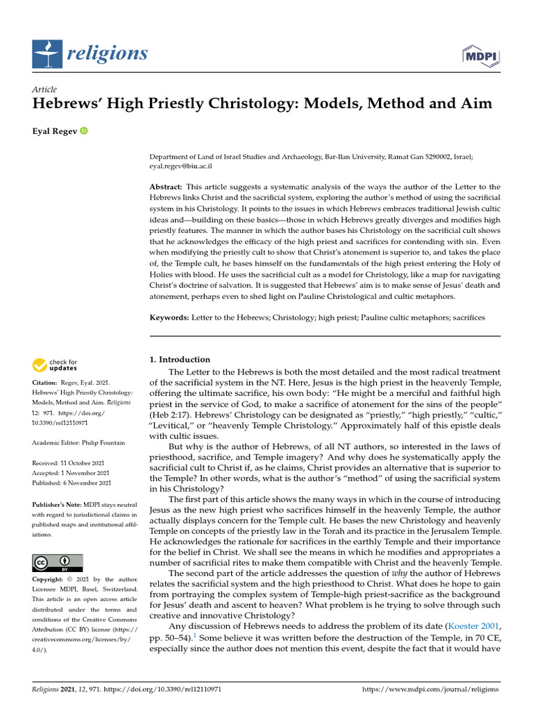 Hebrews High Priestly Christology Models Method A | PDF | Epistle To ...