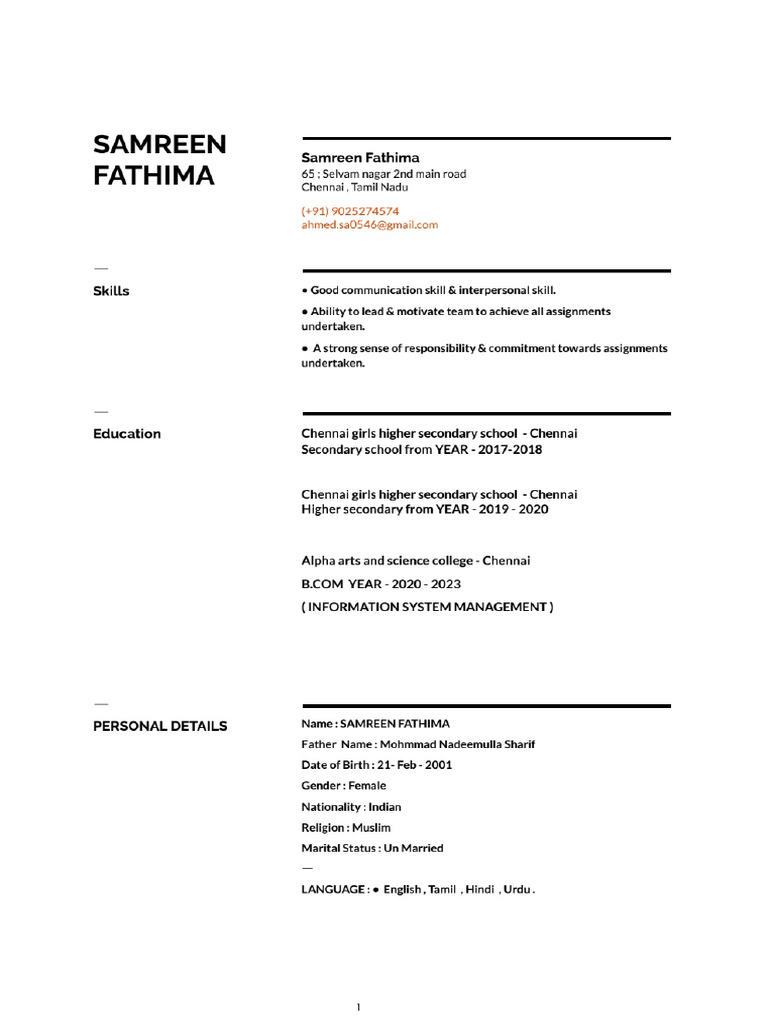 Samreen Fathima Resume Cv | PDF