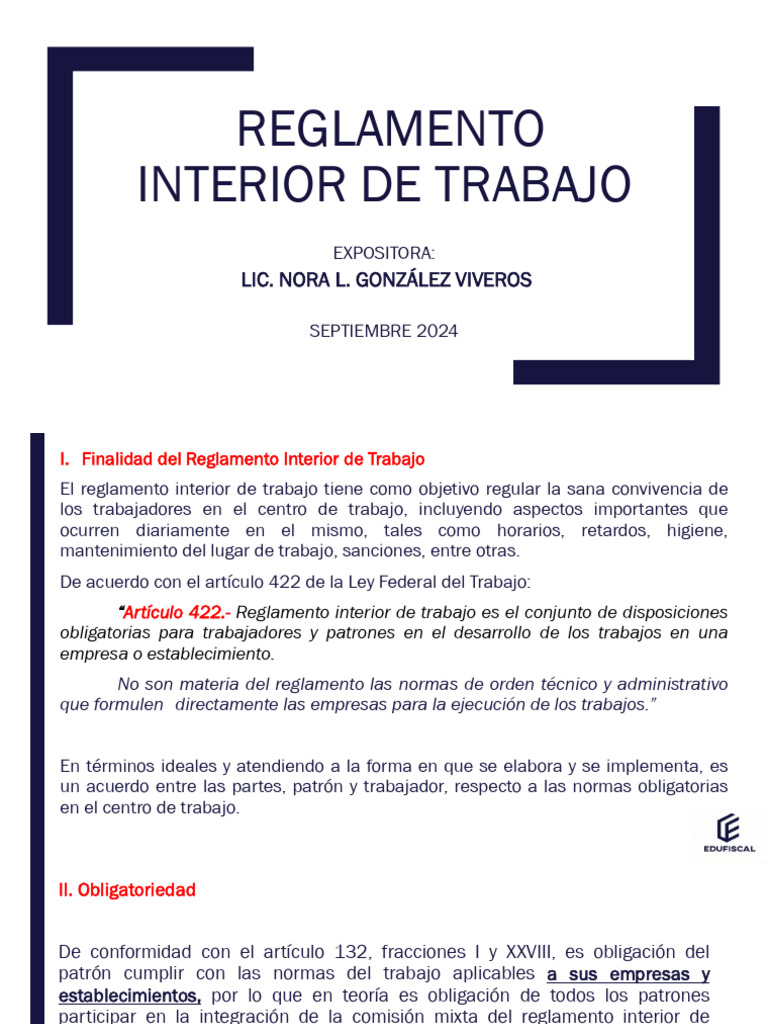 Reglamento Interior de Trabajo 01-2026 | PDF | Derecho laboral | Multa ...