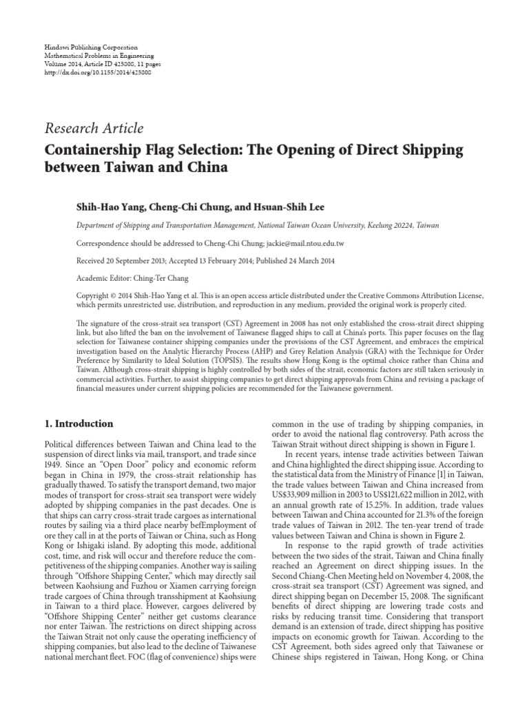 Containership Flag Selection The Opening of Direct | PDF | Taiwan ...