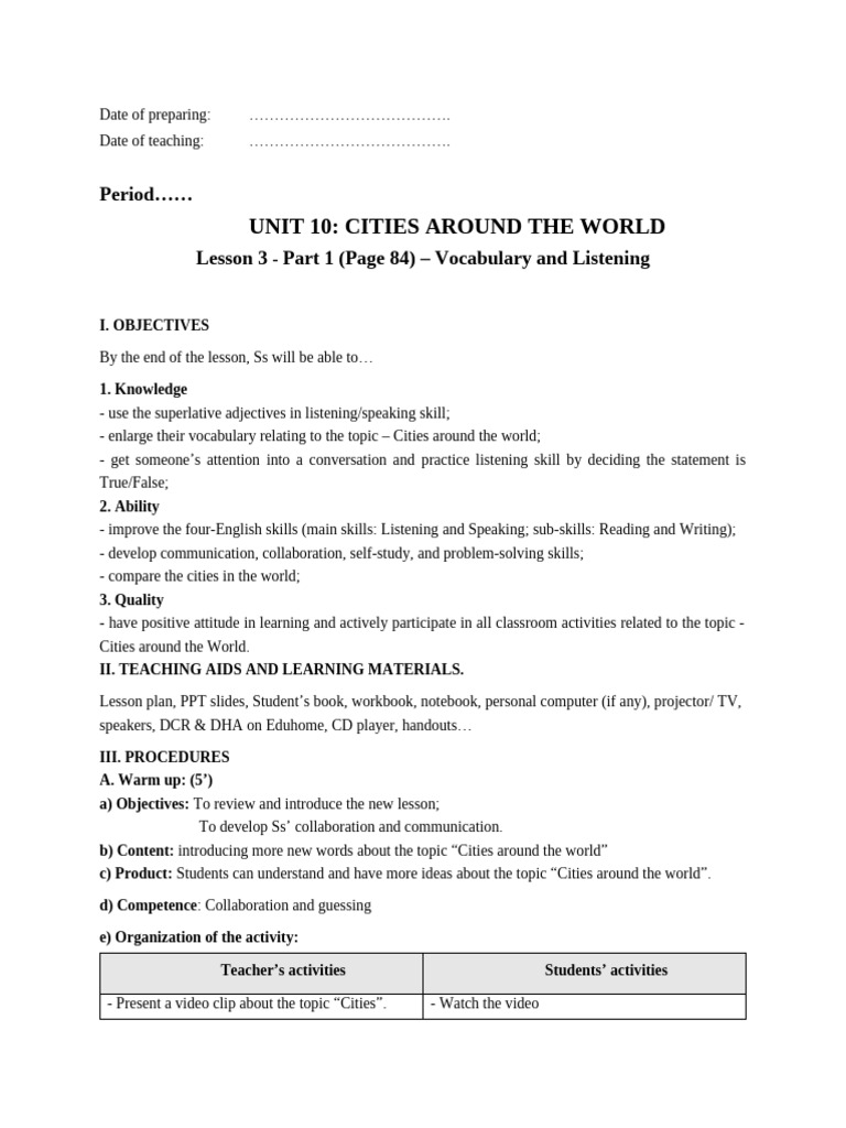 Giáo Án Tiếng Anh 6 Smart World UNIT 10 - LESSON 3 - PART 1 ...