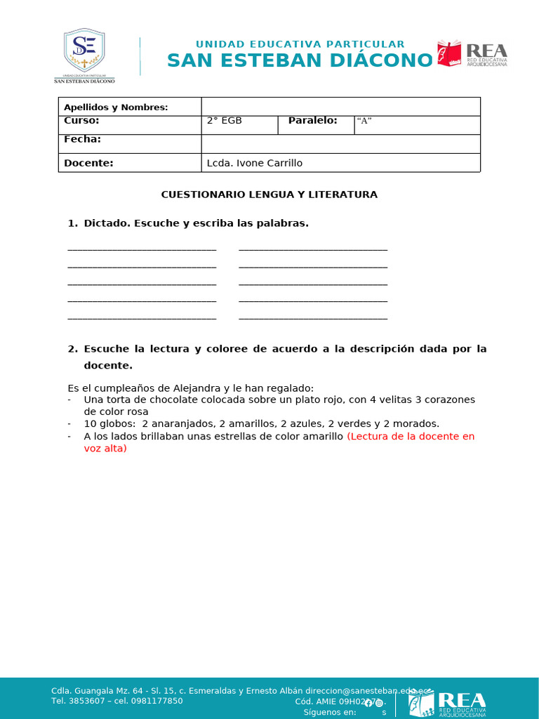 Cuestionario Lengua y Literatura 2025 | PDF