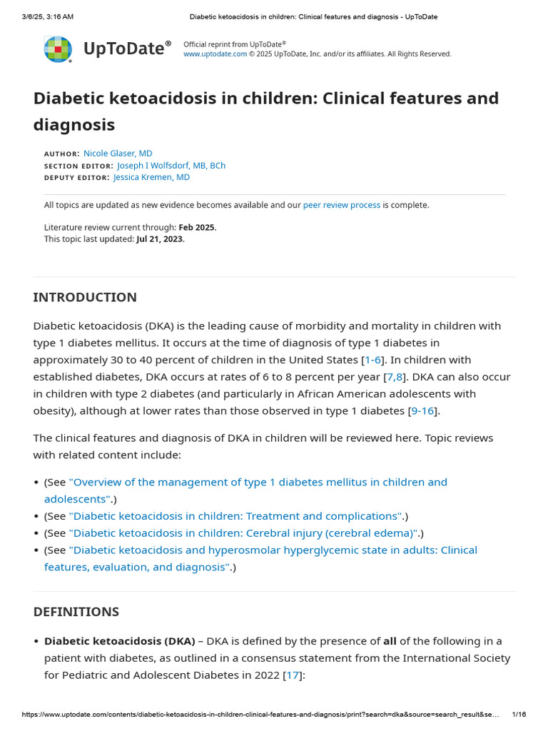Pediatric DKA UpToDate 2025 | PDF | Diabetes | Potassium