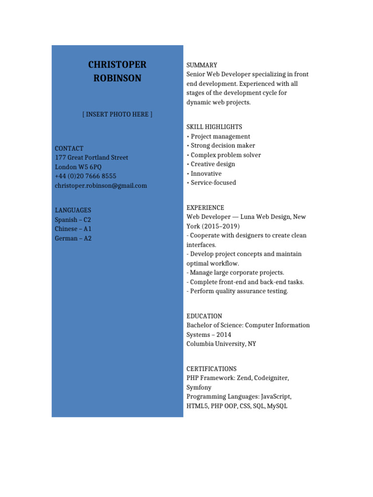 CV Color With Image Placeholder | PDF