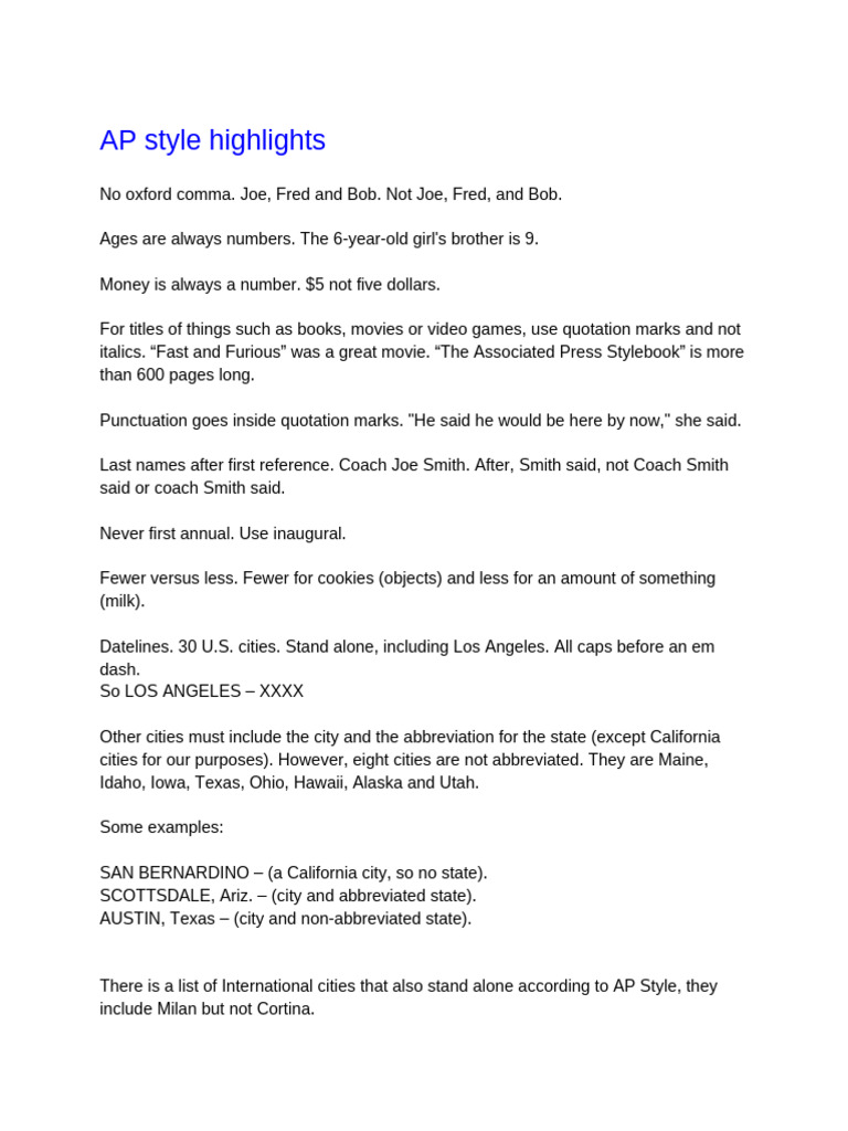 AP Style Highlights | PDF | Syntax | Linguistics