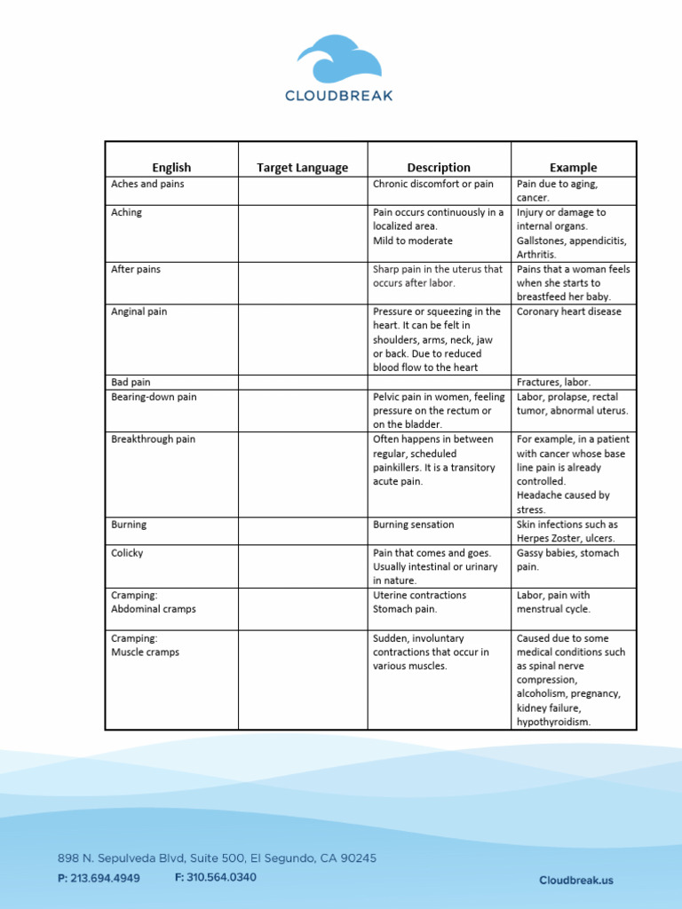 Pain Description Target Language 4 | PDF | Pain | Childbirth