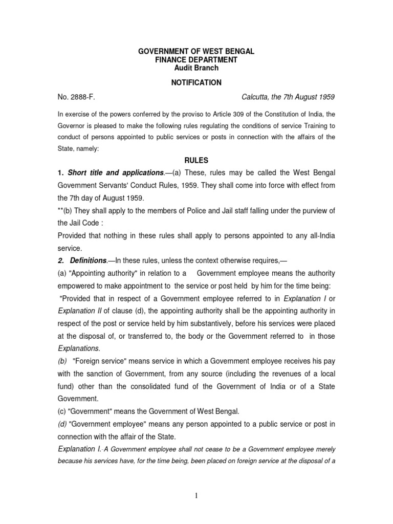 West-Bengal-Government-Servants-Conduct-Rules-1959 | PDF | Loans ...