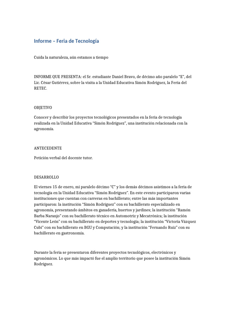 Informe Feria Tecnologia | PDF