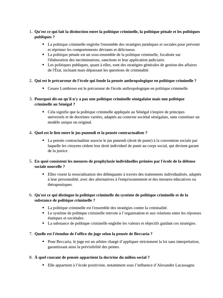 Questions Réponses Politique Criminelle | PDF | Crimes | Crime et violence