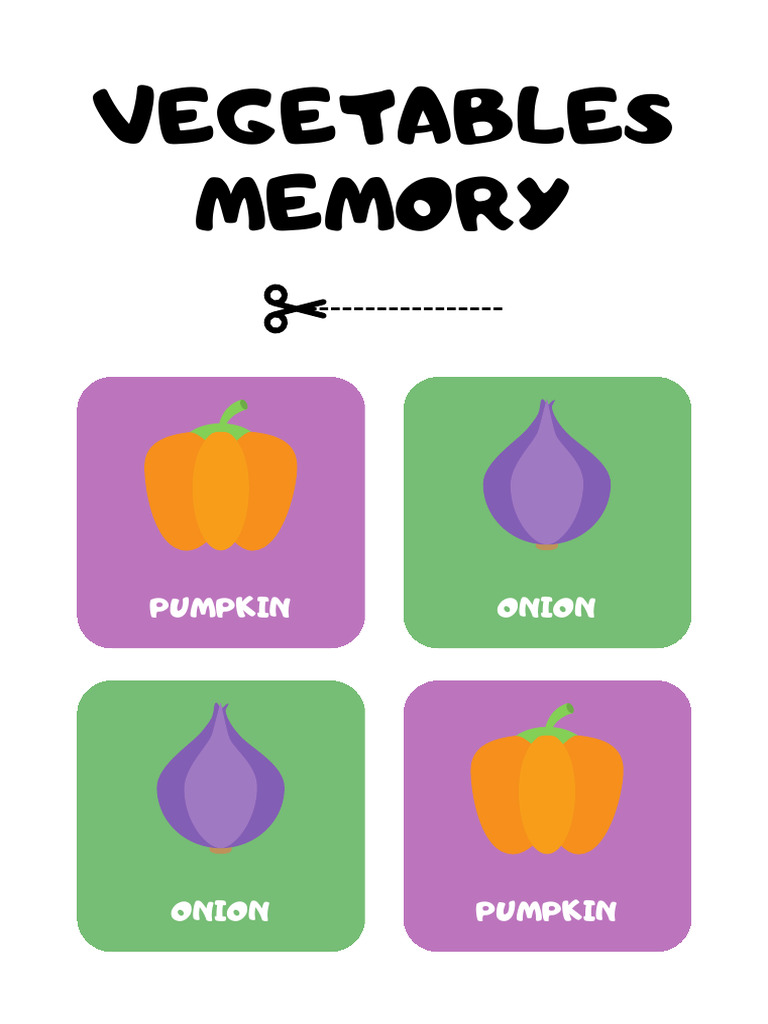 Vegetables Memory Worksheet in Colorful Cartoon Style | PDF