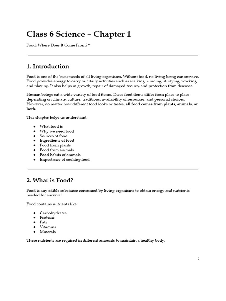 Class 6 Science Chapter 1 Notes | PDF | Foods | Nutrients
