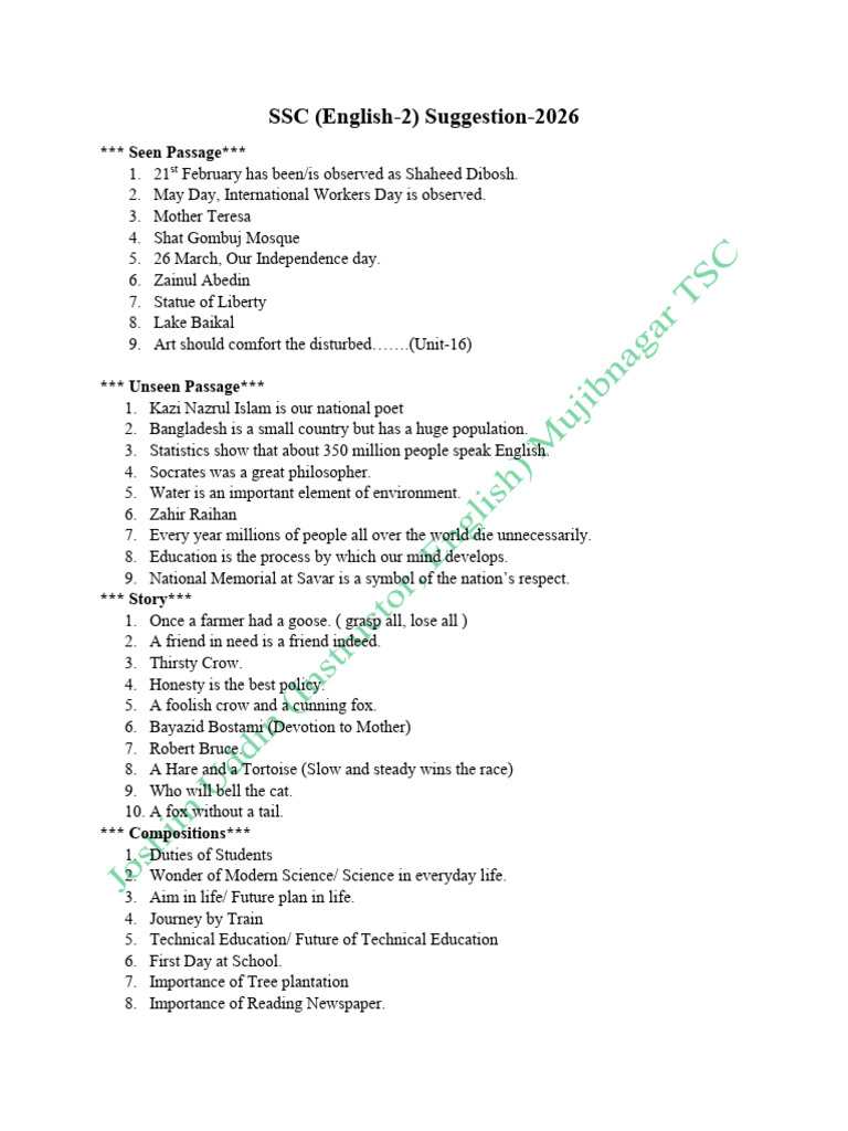 Final Suggestion For SSC 2026 | PDF