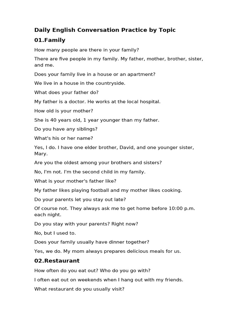 Daily English Conversation Practice by Topic | PDF | Bedroom | Traffic