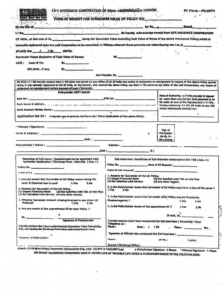 Surrender Form One Page 2021 New | PDF