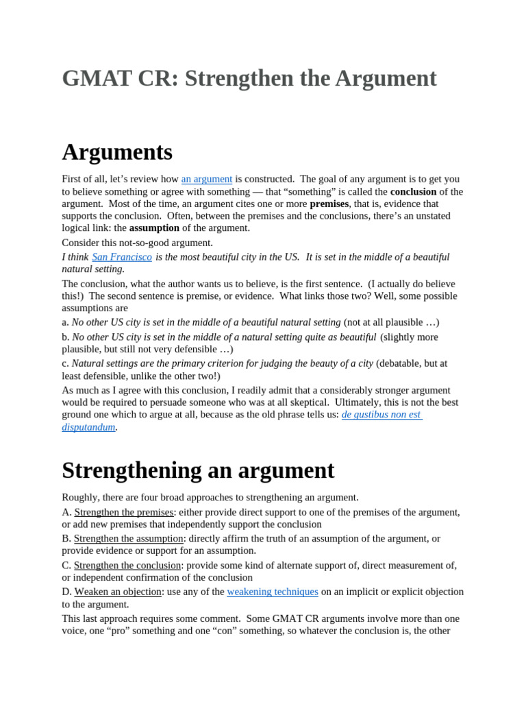 GMAT Critical Reason How To Strengthen and Argument | PDF | Argument ...