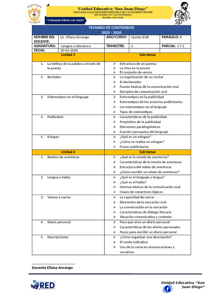 Temario de Contenidos 2do Trimestre | PDF | Ecuador | Imperio Inca