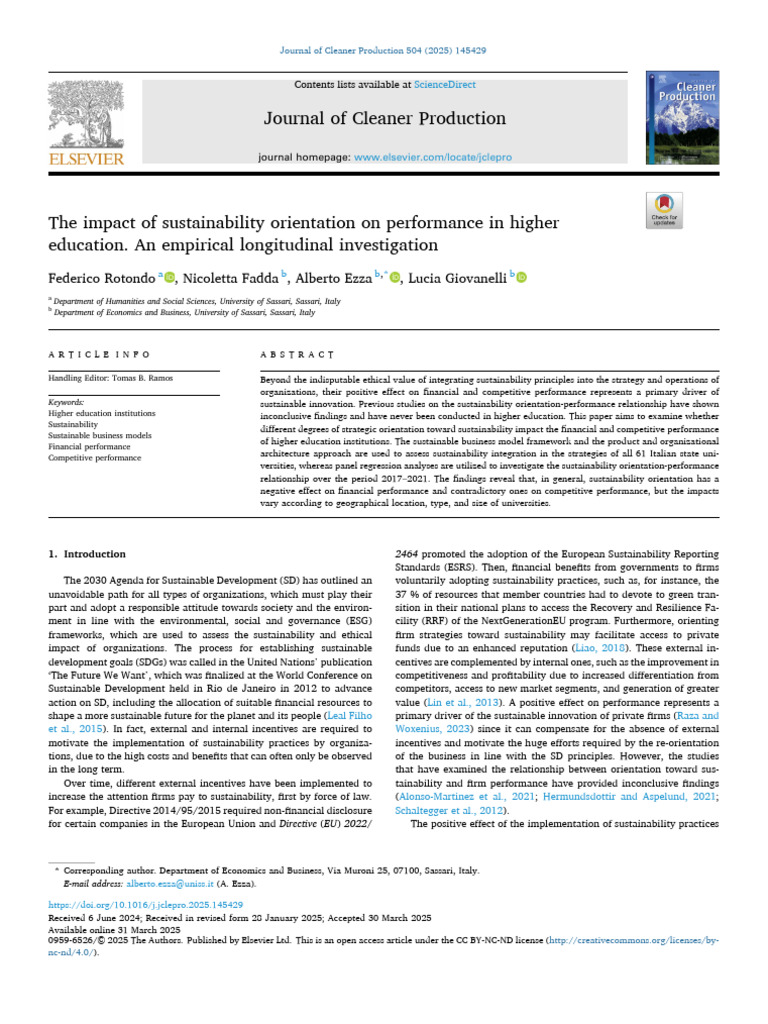 The Impact of Sustainability Orientation on Performance in Higher ...