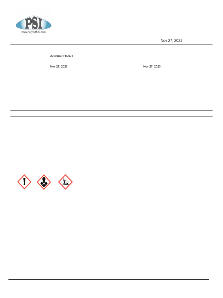 P-Tuff Sealant HA, B-Side - SDS - Final | PDF | Dangerous Goods | Toxicity
