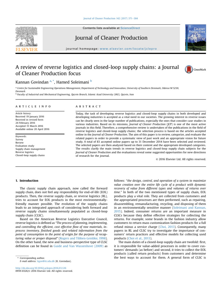 JCP17G-A Review of Reverse Logistics and Closed-loop Supply Chains_ a ...