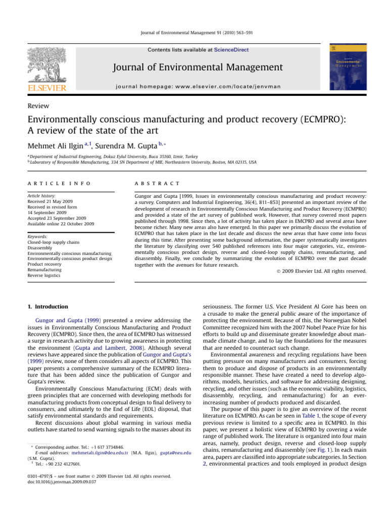 JEM10I-Environmentally Conscious Manufacturing and Product Recovery ...