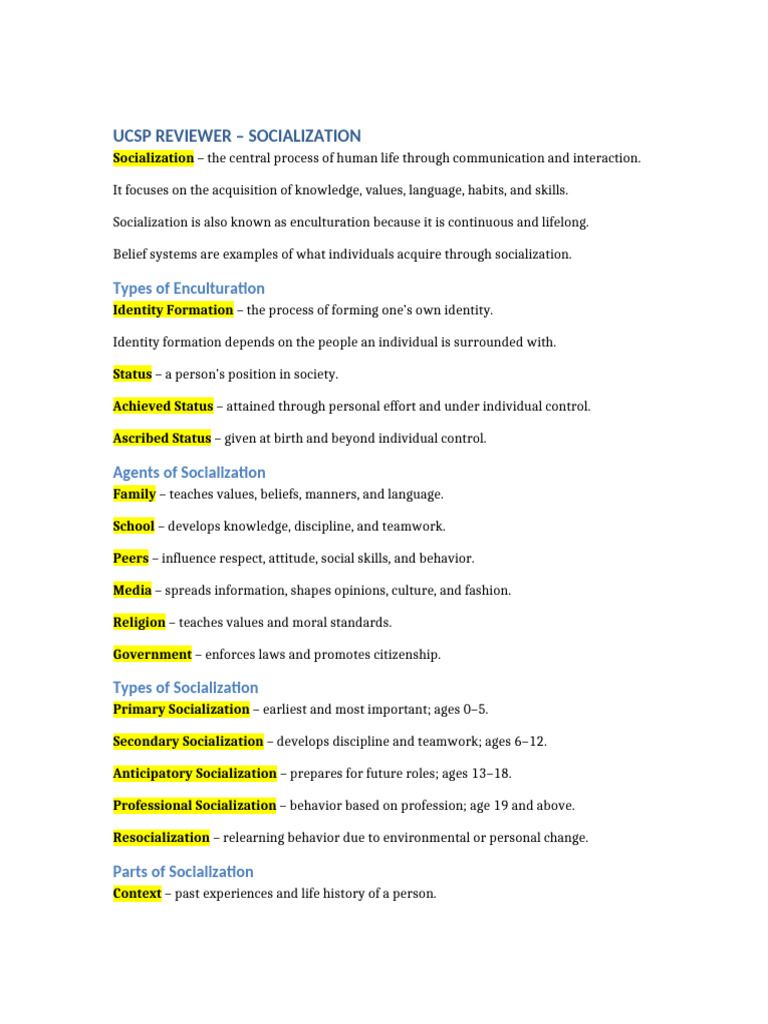 UCSP Socialization Reviewer-6 | PDF