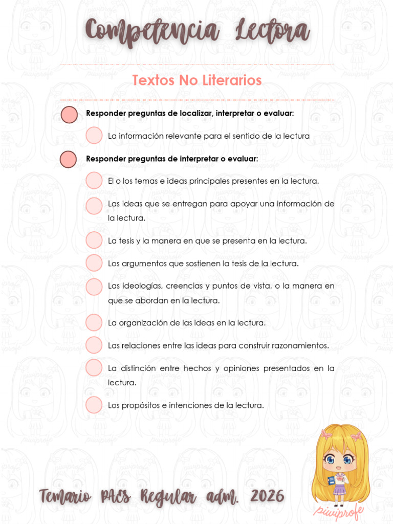 Checklist PAES Competencia Lectora | PDF | Narración