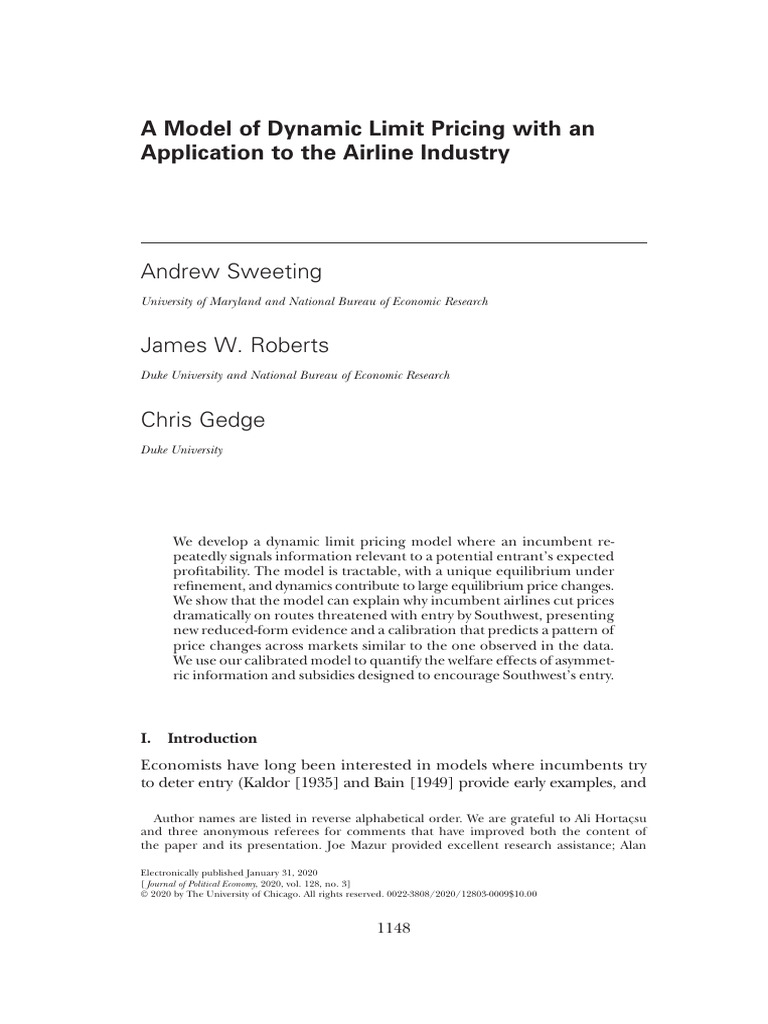 A Model of Dynamic Limit Pricing With An Application To The Airline ...