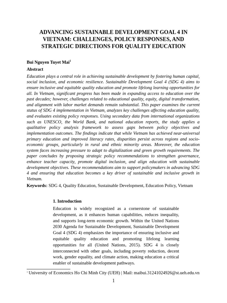 Advancing Sustainable Development Goal 4 in Vietnam | PDF ...