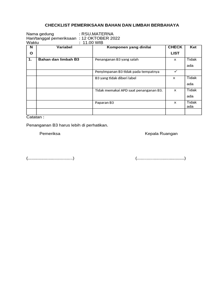 MFK.2.Ep.3-Checklist-Pemeriksaan Bahan Dan Limbah Berbahaya | PDF