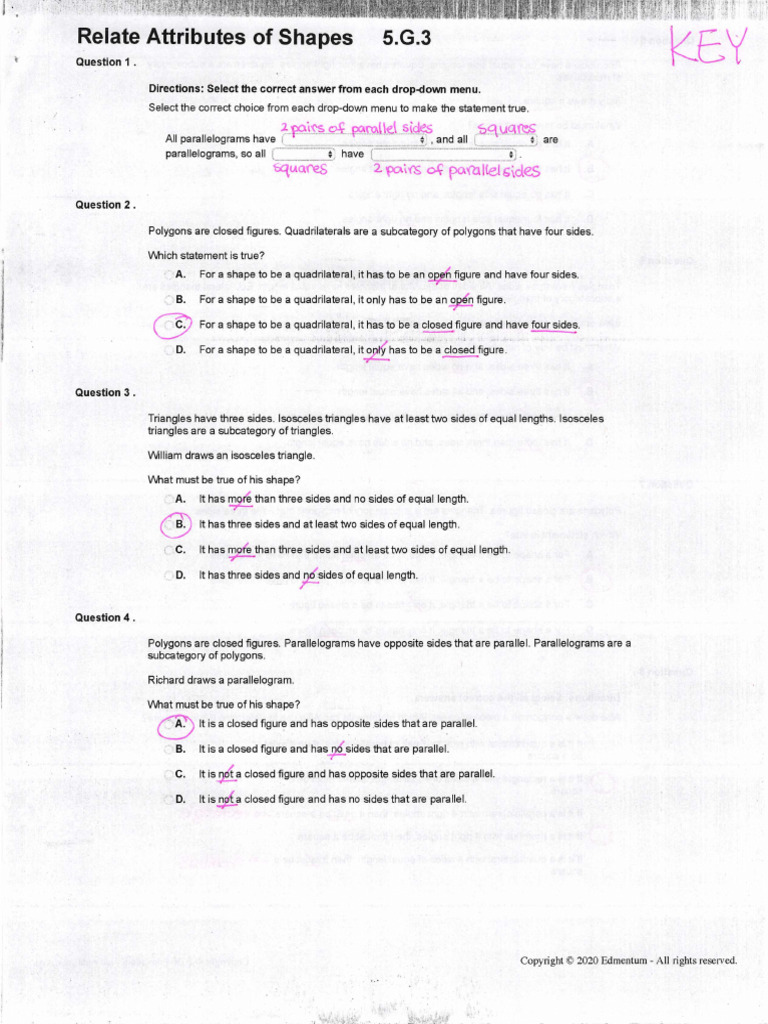 5.G.3_Relate Attributes of Shapes ANSWER KEY | PDF