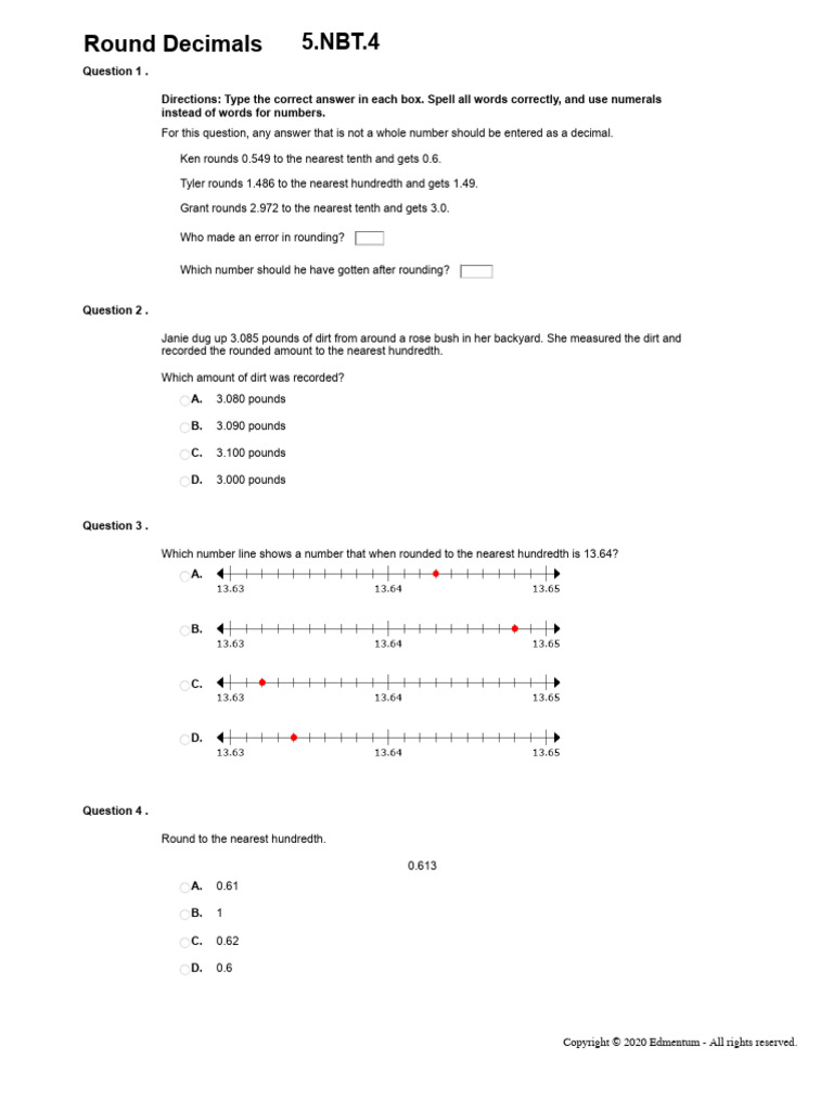 5.NBT.4 Round Decimals | PDF | Quantity | Mathematics